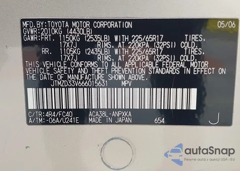 2006 Toyota Rav4 из США, поврежденный, VIN JTMZD33V666015631